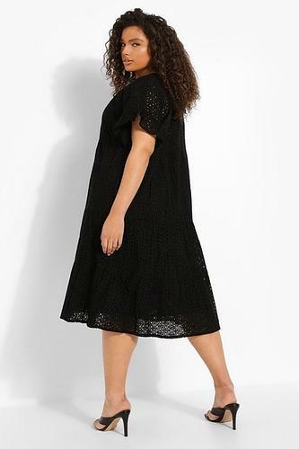 PLUS EYELET ANGLAISE TIERED MIDI DRESS uk18/ us14