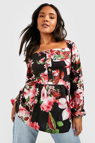 PLUS FLORAL BUTTON UP PEPLUM TOP uk 20