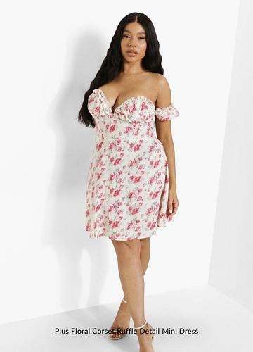 PLUS FLORAL CORSET RUFFLE DETAIL MINI DRESS uk26/ us22