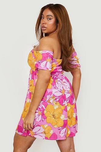 PLUS FLORAL OFF SHOULDER PUFF SLEEVE SUNDRESS uk24/ us20