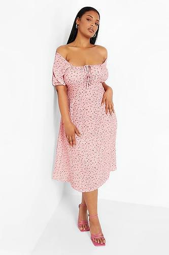 PLUS FLORAL RUCHED BUST MIDI DRESS uk18/ us14