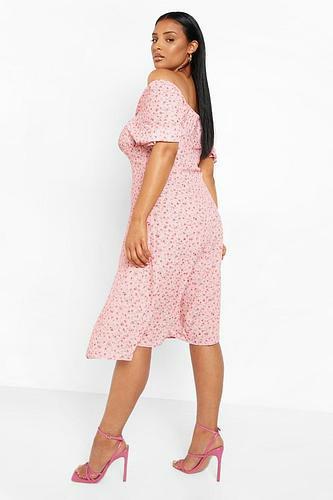 PLUS FLORAL RUCHED BUST MIDI DRESS uk18/ us14