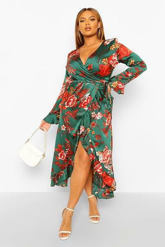 PLUS FLORAL RUFFLE WRAP DRESS uk18/ us14