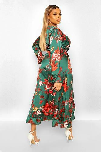 PLUS FLORAL RUFFLE WRAP DRESS uk18/ us14